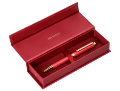 Stylo-bille belius wild west aluminium encre bleue coloris bordeaux dore boite design