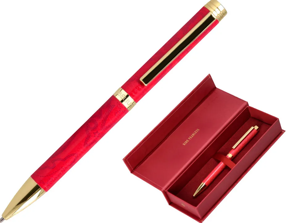 Stylo-bille belius wild west aluminium encre bleue coloris bordeaux dore boite design