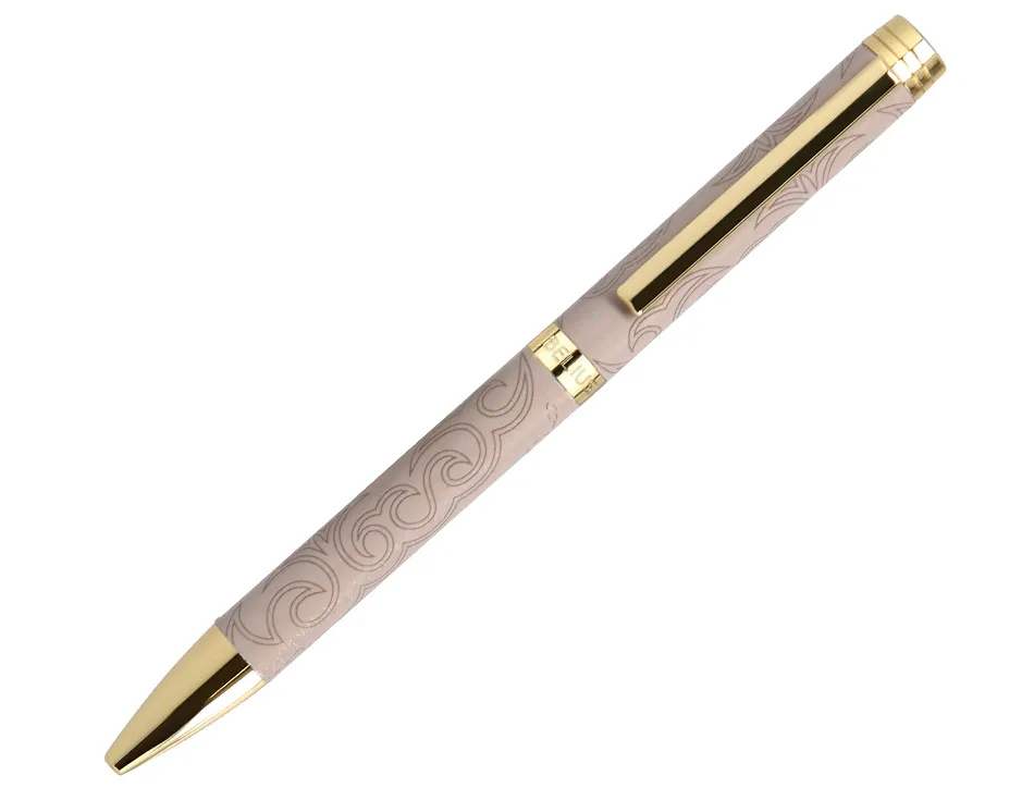 Stylo-bille belius wild west aluminium encre bleue attributs dores coloris beige coffret design