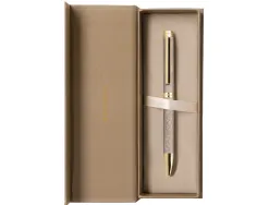 Stylo-bille belius wild west aluminium encre bleue attributs dores coloris beige coffret design