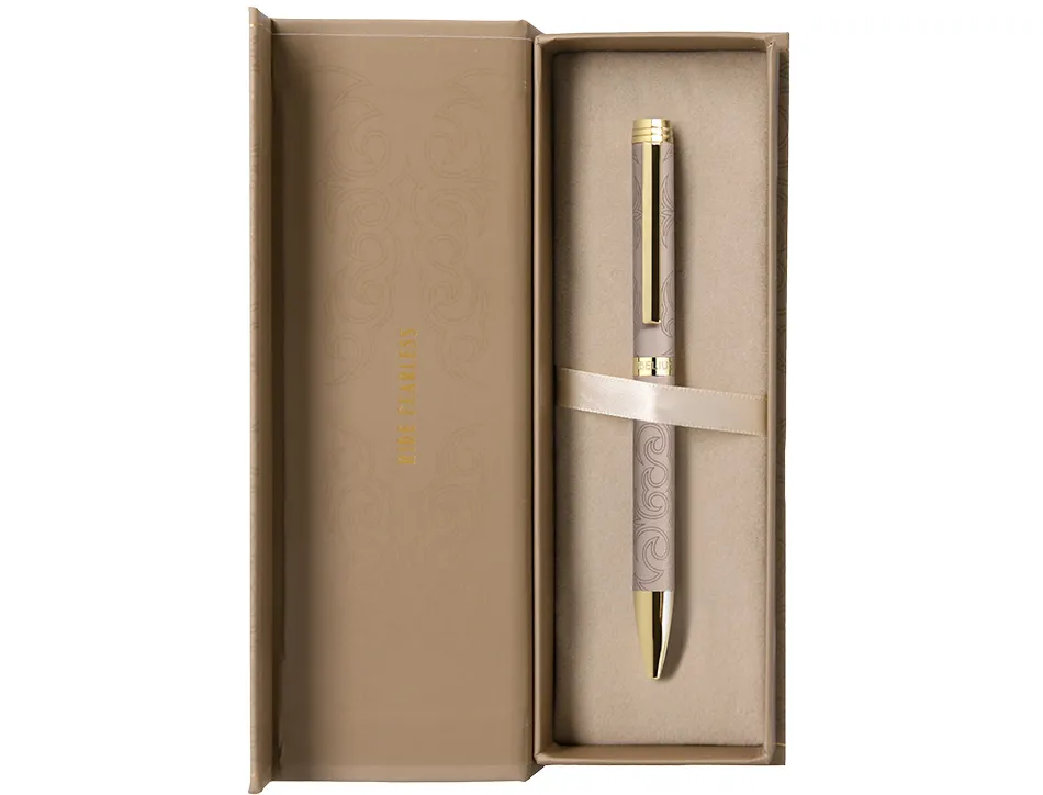 Stylo-bille belius wild west aluminium encre bleue attributs dores coloris beige coffret design