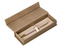 Stylo-bille belius wild west aluminium encre bleue attributs dores coloris beige coffret design