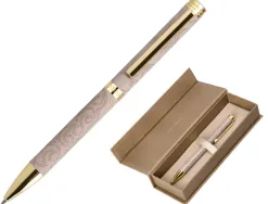 Stylo-bille belius wild west aluminium encre bleue attributs dores coloris beige coffret design