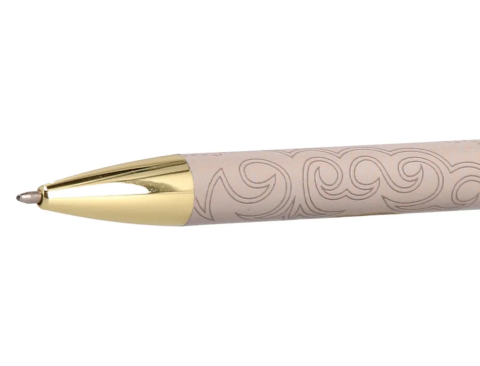 Stylo-bille belius wild west aluminium encre bleue attributs dores coloris beige coffret design