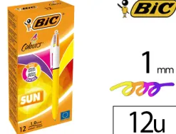 Stylo-bille bic 4 colours sun pointe moyenne 1mm couleurs fun violet/rose/jaune fluo/orange