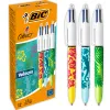 Stylo-bille bic 4 couleurs classiques pointe moyenne 1mm retractable rechargeable corps touche velours motifs