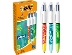 Stylo-bille bic 4 couleurs classiques pointe moyenne 1mm retractable rechargeable corps touche velours motifs