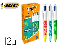 Stylo-bille bic 4 couleurs classiques pointe moyenne 1mm retractable rechargeable corps touche velours motifs