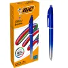 Stylo-bille bic 4 couleurs smooth pointe moyenne 1mm retractable rechargeable corps metallique irise bleu