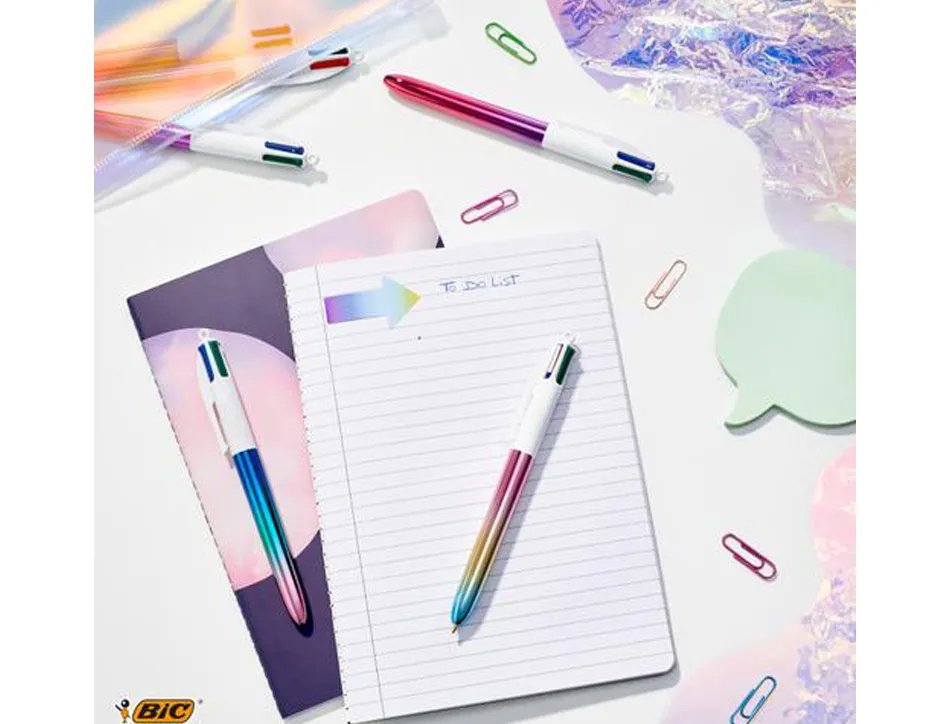 Stylo-bille bic 4 couleurs retractables irise pointe moyenne 1,0mm