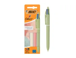 Stylo-bille bic 4 couleurs mineral tones pointe moyenne 1mm retractable coloris assortis etui 3 unites