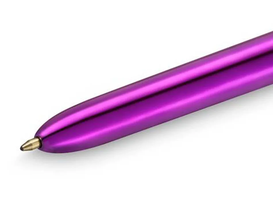 Stylo-bille bic 4 couleurs shine pointe 1mm écriture moyenne corps violet métallisé brillant