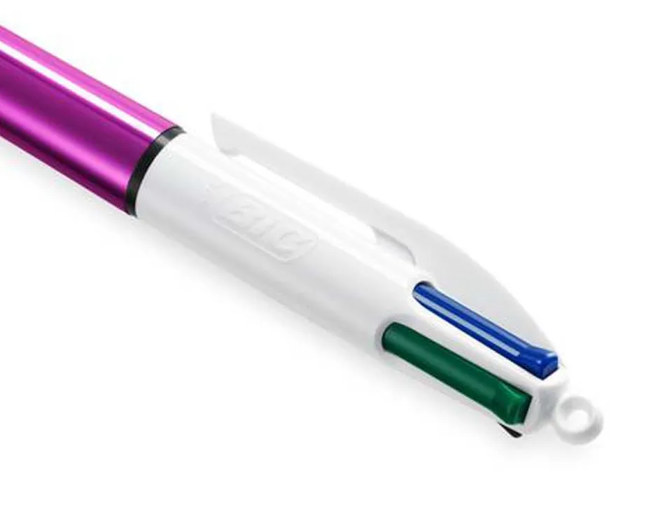Stylo-bille bic 4 couleurs shine pointe 1mm écriture moyenne corps violet métallisé brillant