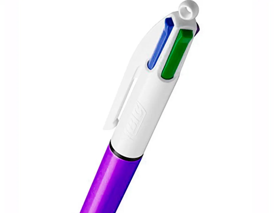 Stylo-bille bic 4 couleurs shine pointe 1mm écriture moyenne corps violet métallisé brillant