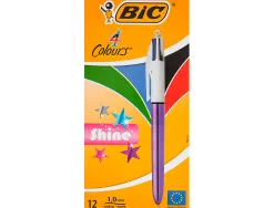 Stylo-bille bic 4 couleurs shine pointe 1mm écriture moyenne corps violet métallisé brillant