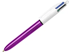 Stylo-bille bic 4 couleurs shine pointe 1mm écriture moyenne corps violet métallisé brillant