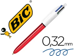 Stylo-bille bic 4 couleurs shine pointe 1mm écriture moyenne corps rouge métallisé brillant