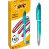 Stylo-bille bic 4 couleurs smooth pointe moyenne 1mm retractable rechargeable corps metallique irise