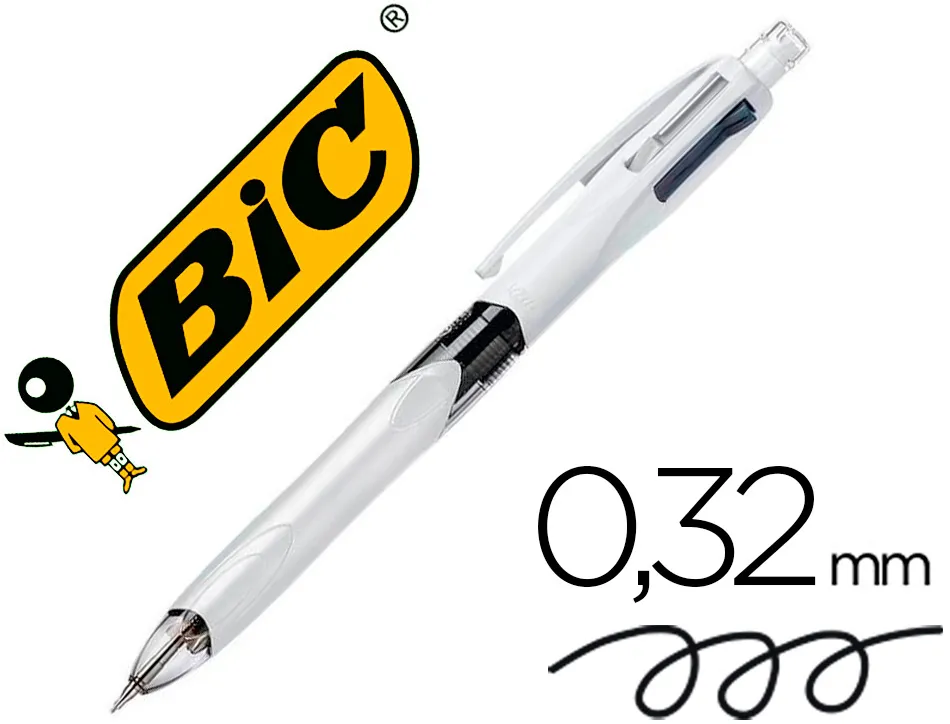 Stylo-bille bic 4 couleurs 3+1hb pointe moyenne 1mm bleu noir rouge rechargeable grip porte-mine et 2 mines hb 0.7mm