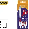 Stylo-bille bic 4 couleurs paris 2024 pointe moyenne 1mm retractable corps plastique modeles assortis coffret 3 unites