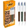 Stylo-bille bic 4 couleurs pointe moyenne 1mm retractable corps imprime leopard assortis