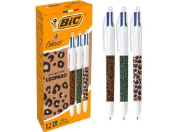 Stylo-bille bic 4 couleurs pointe moyenne 1mm retractable corps imprime leopard assortis
