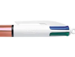 Stylo-bille bic 4 couleurs shine retractable rechargeable pointe moyenne 1mm corps blanc/or rose