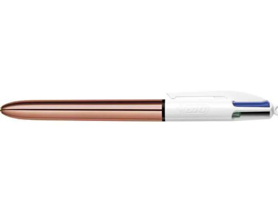 Stylo-bille bic 4 couleurs shine retractable rechargeable pointe moyenne 1mm corps blanc/or rose