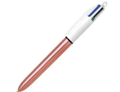 Stylo-bille bic 4 couleurs shine retractable rechargeable pointe moyenne 1mm corps blanc/or rose