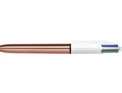 Stylo-bille bic 4 couleurs shine retractable rechargeable pointe moyenne 1mm corps blanc/or rose