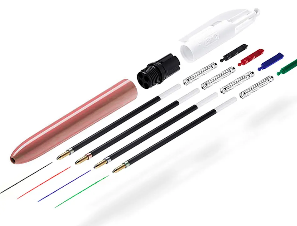 Stylo-bille bic 4 couleurs shine retractable rechargeable pointe moyenne 1mm corps blanc/or rose