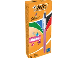 Stylo-bille bic 4 couleurs shine retractable rechargeable pointe moyenne 1mm corps blanc/or rose