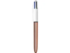 Stylo-bille bic 4 couleurs shine retractable rechargeable pointe moyenne 1mm corps blanc/or rose