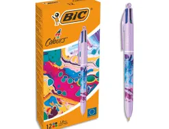 Stylo-bille bic 4 couleurs hydro purple encre classique retractable pointe moyenne 1,0mm
