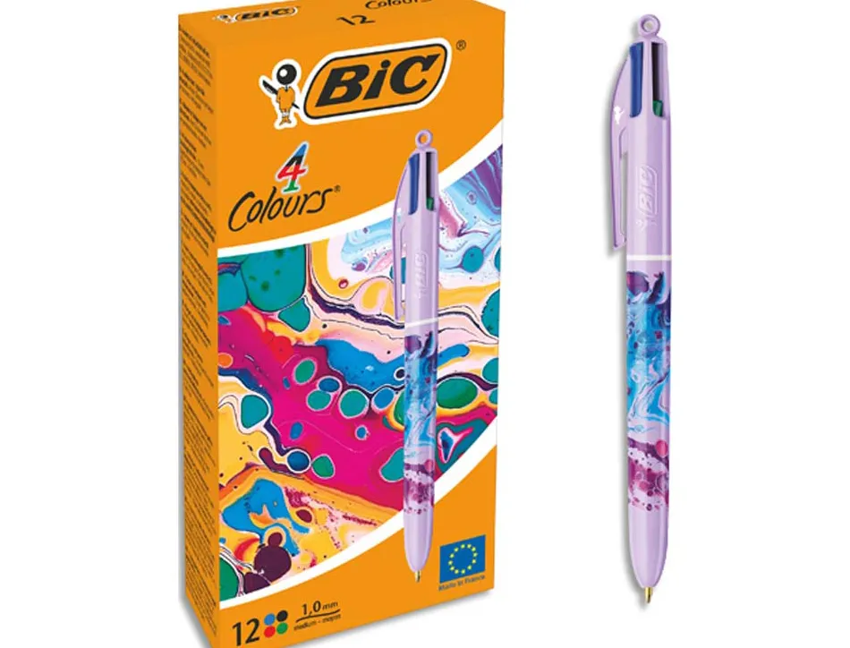 Stylo-bille bic 4 couleurs hydro purple encre classique retractable pointe moyenne 1,0mm