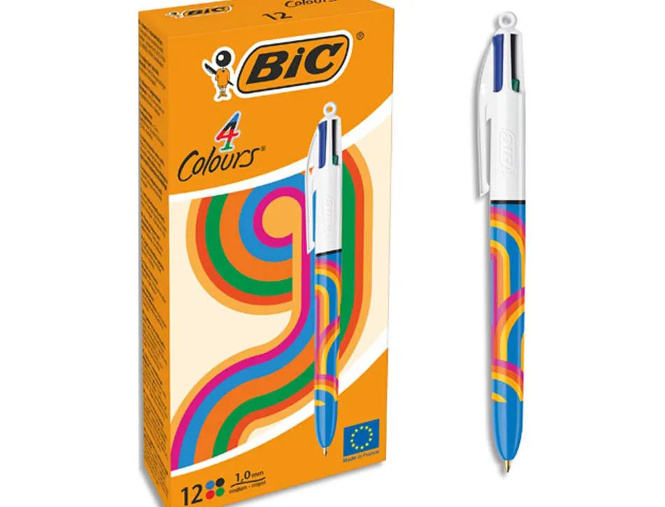 Stylo-bille bic 4 couleurs lineblue encre classique retractable pointe moyenne 1,0mm