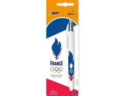 Stylo-bille bic 4 couleurs paris 2024 pointe moyenne 1mm retractable corps plastique modeles assortis blister 1 unite