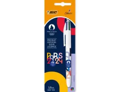 Stylo-bille bic 4 couleurs paris 2024 pointe moyenne 1mm retractable corps plastique modeles assortis blister 1 unite
