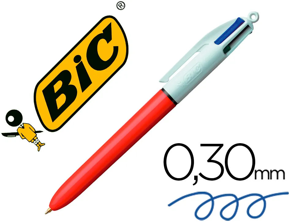 Stylo-bille bic 4 couleurs pointe fine encre classique rétractable rechargeable 4 couleurs standard