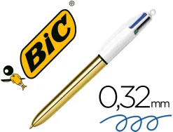 Stylo-bille bic 4 couleurs shine pointe 1mm écriture moyenne corps doré métallisé brillant