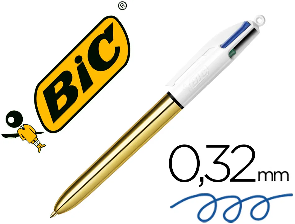 Stylo-bille bic 4 couleurs shine pointe 1mm écriture moyenne corps doré métallisé brillant