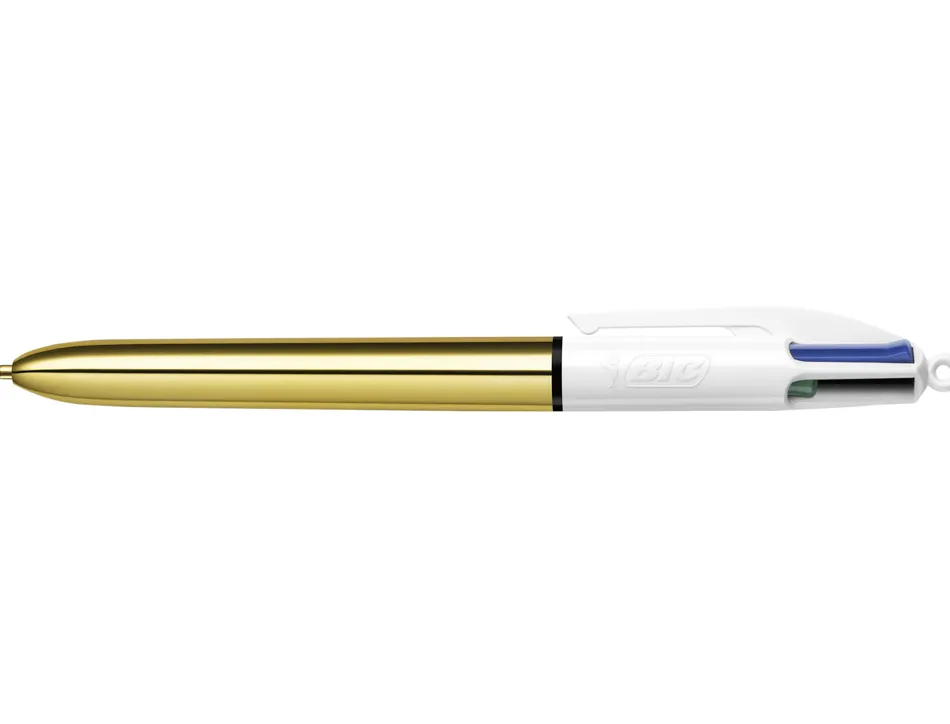 Stylo-bille bic 4 couleurs shine pointe 1mm écriture moyenne corps doré métallisé brillant
