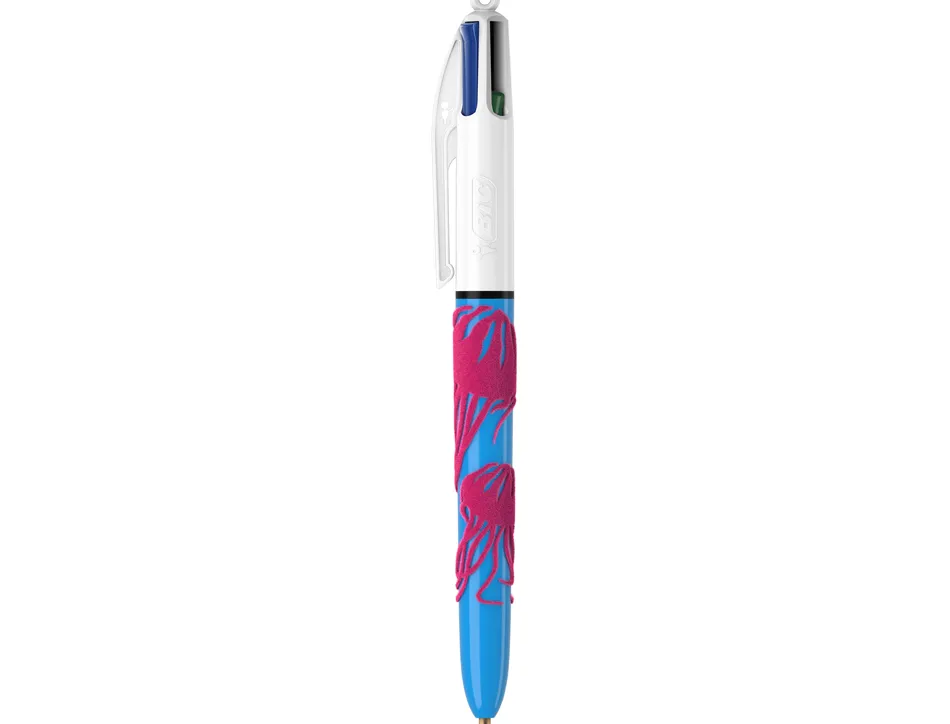 Stylo-bille bic 4 couleurs classiques pointe moyenne 1mm retractable rechargeable corps effet velours coffret 3