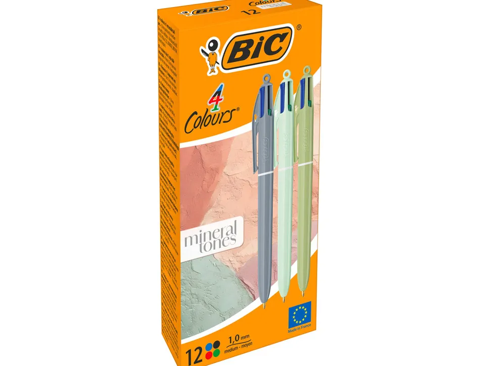 Stylo-bille bic 4 couleurs mineral tones pointe moyenne 1mm retractable coloris assortis