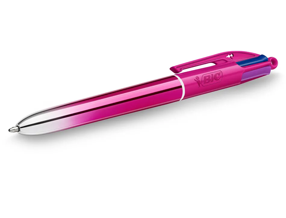 Stylo-bille bic 4 couleurs smooth corps metallique coloris rose pointe moyenne 1mm retractable encre