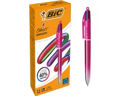 Stylo-bille bic 4 couleurs smooth corps metallique coloris rose pointe moyenne 1mm retractable encre