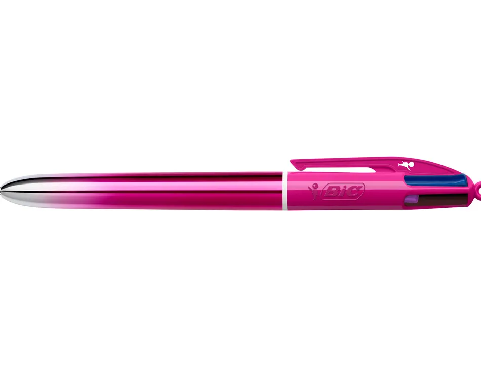 Stylo-bille bic 4 couleurs smooth corps metallique coloris rose pointe moyenne 1mm retractable encre