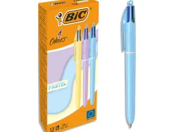 Stylo-bille bic 4 couleurs pointe moyenne 1mm retractable corps plastique coloris pastel assortis boite 12 unites