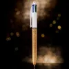 Stylo-bille bic 4 couleurs festif retractable rechargeable pointe moyenne 1mm corps large blanc/dore