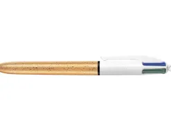 Stylo-bille bic 4 couleurs festif retractable rechargeable pointe moyenne 1mm corps large blanc/dore